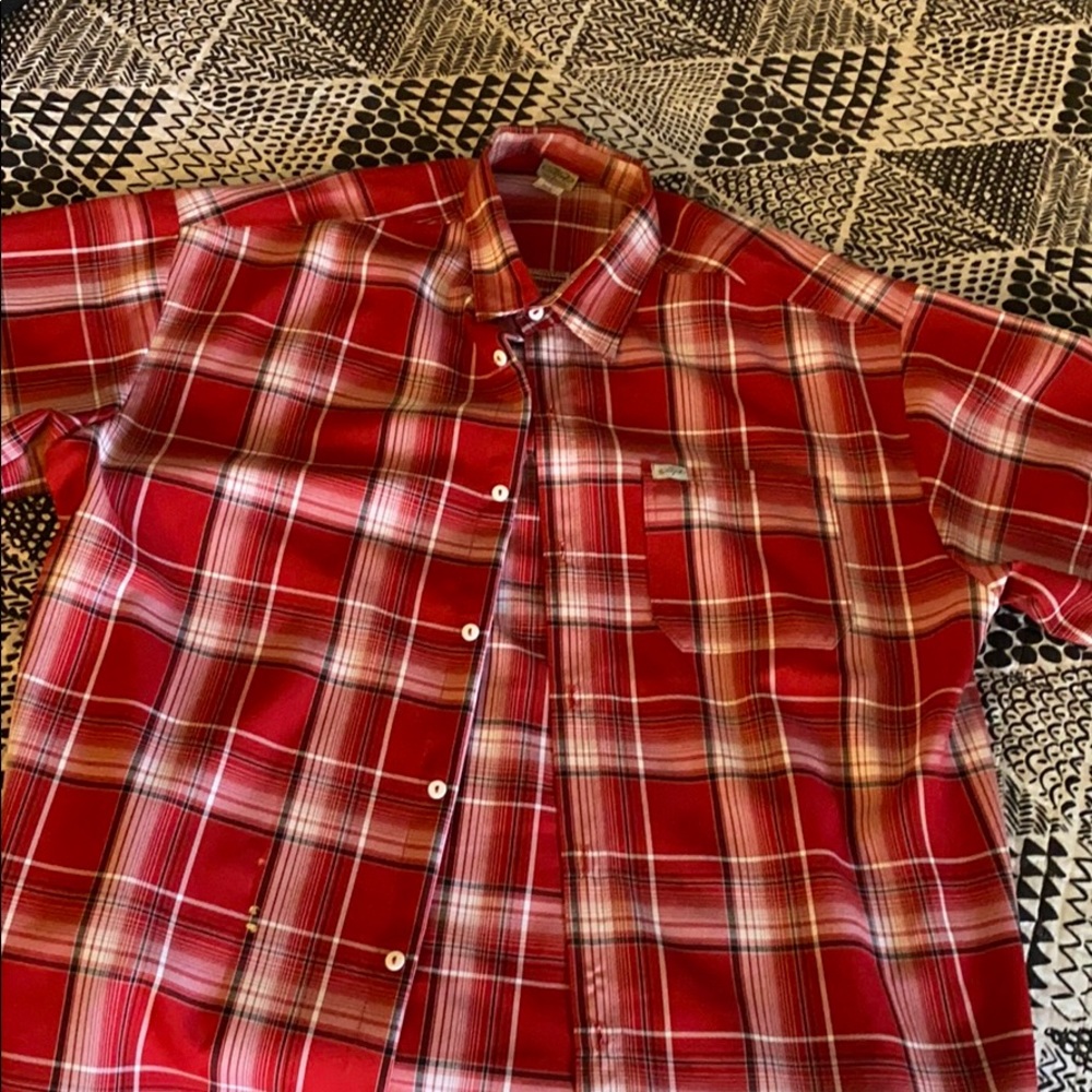Men’s red cal top button up